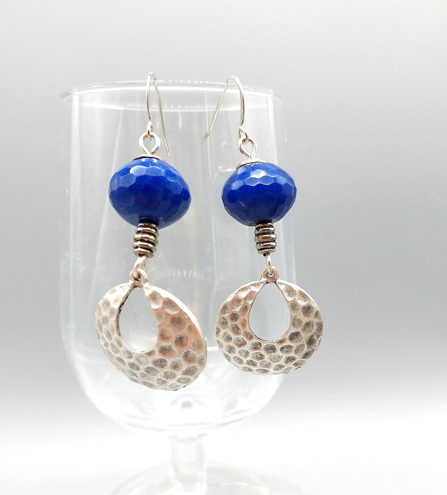 Hammered Hoops with Midnight Blue Microfacted Lapis Lazuli earrings
