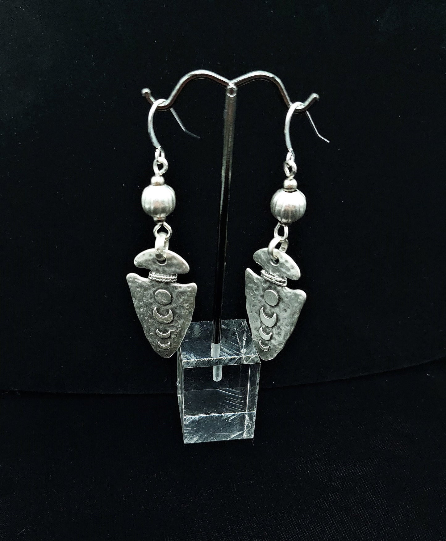 Lunar phase arrowhead silver Zamak earrings