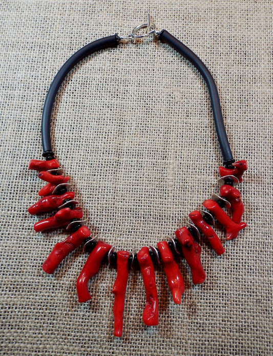 Bold Red Branch Dyed Coral Statement Necklace
