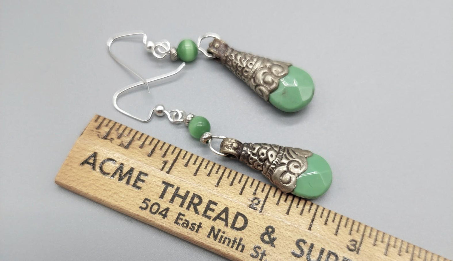 Green Tibetan Boho Drop Earrings