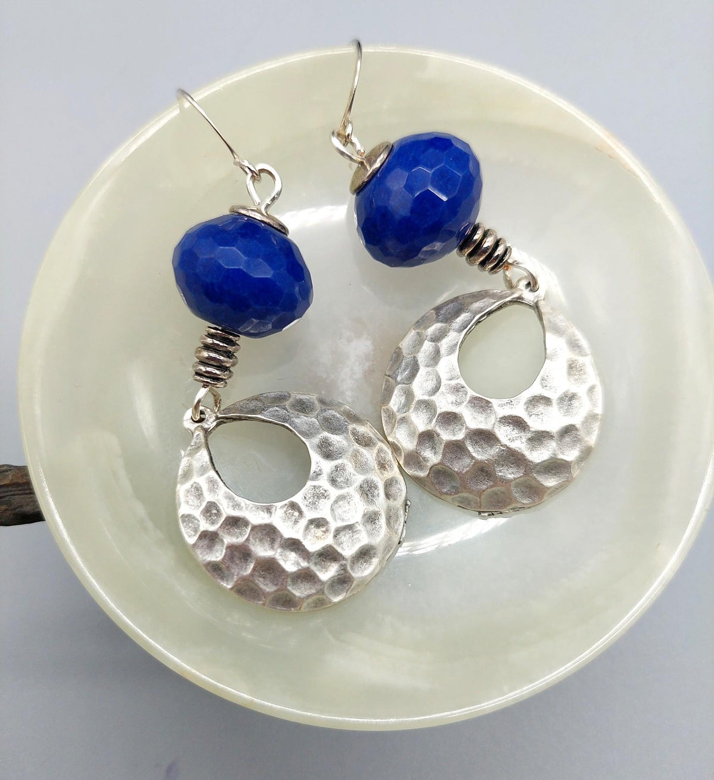 Hammered Hoops with Midnight Blue Microfacted Lapis Lazuli earrings