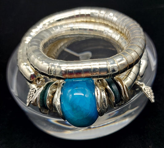 Bold turquoise blue agate wrap bracelet