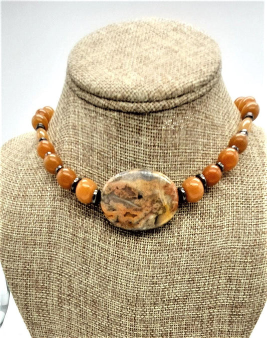 Butterscotch Crazy Lace Agate Pendant Necklace