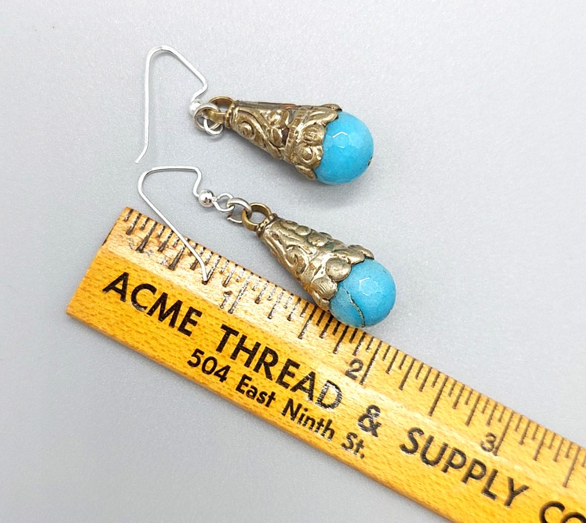 Bold Light Blue Tibetan Ethnic Drop Earrings