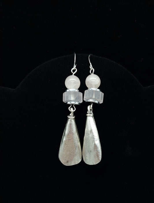 Pale pink quartz and silver Zamak earrings
