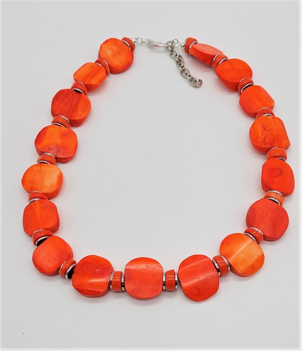 Bold Orange Carved Bone Necklace
