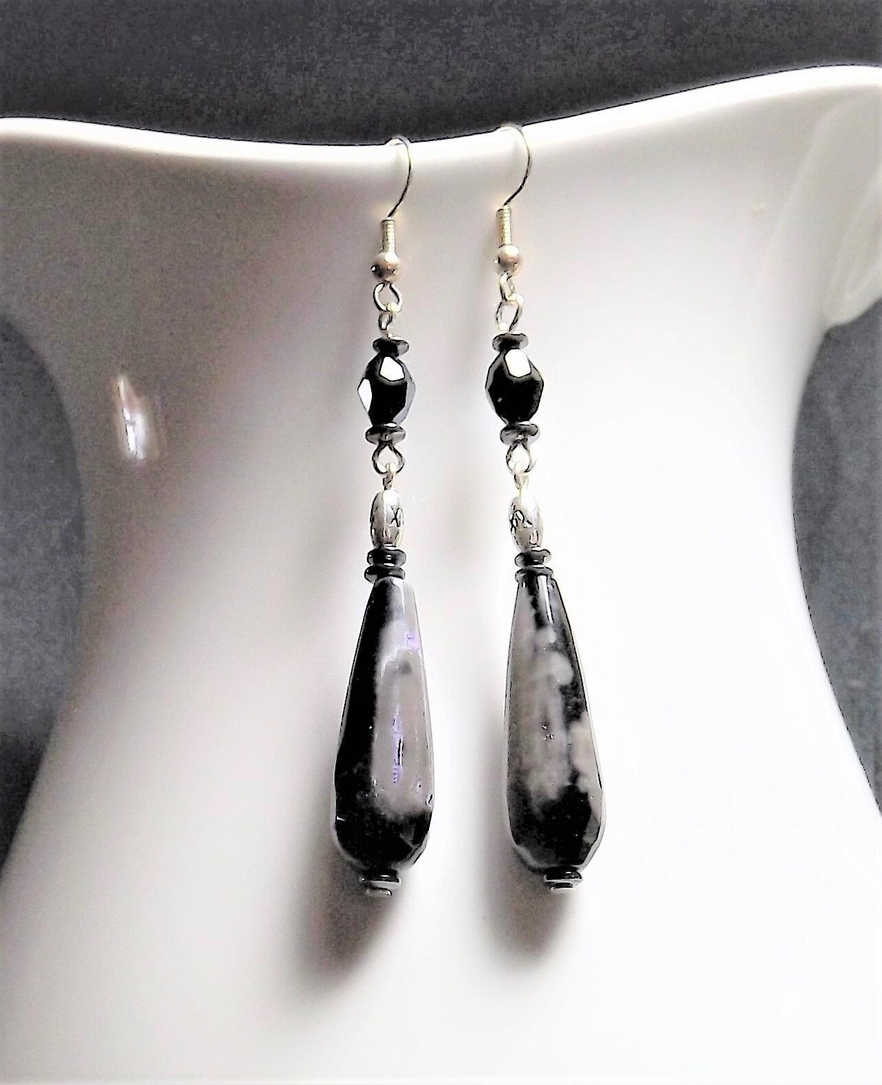 Black Snowflake Jasper Earrings
