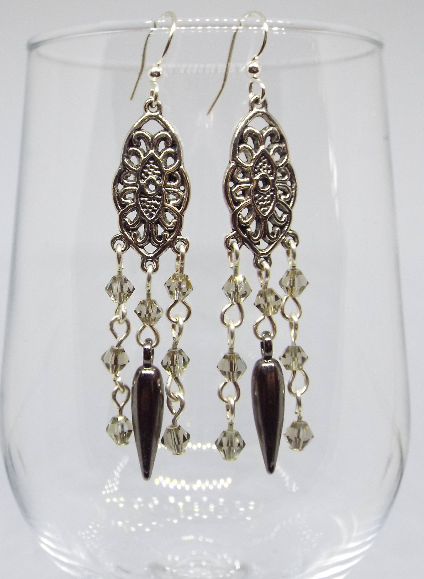 Crystal and Silver Dagger Earrings