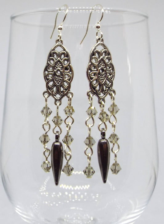Crystal and Silver Dagger Earrings