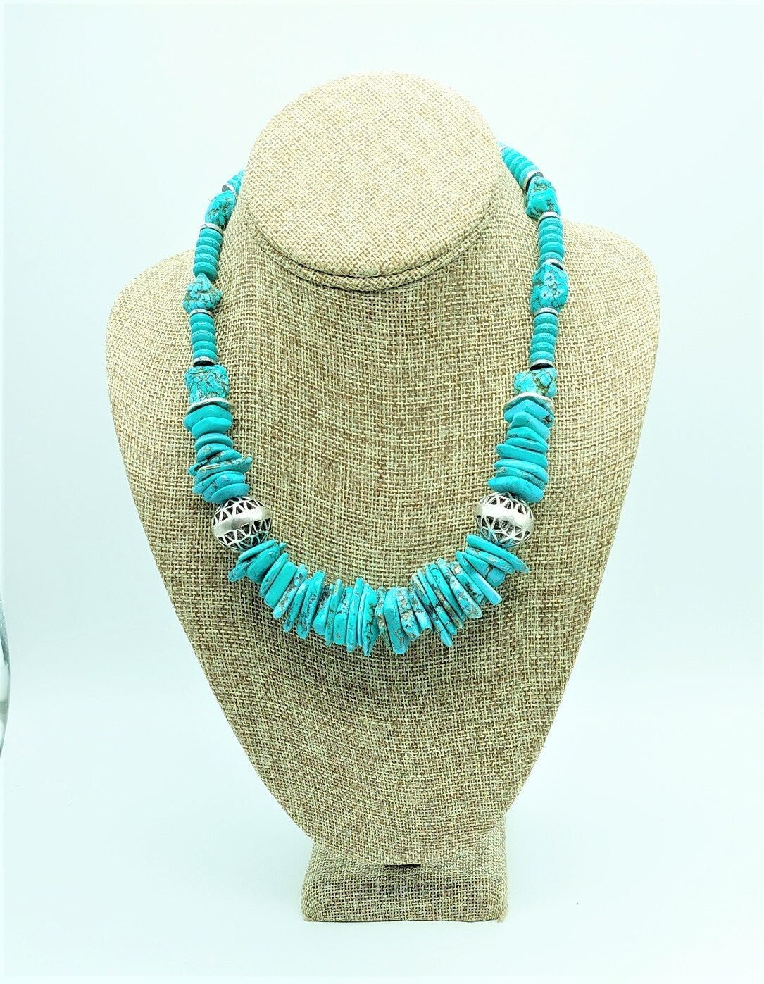 Turquoise Howlite Coin Disc Necklace with Silver Plated Beads