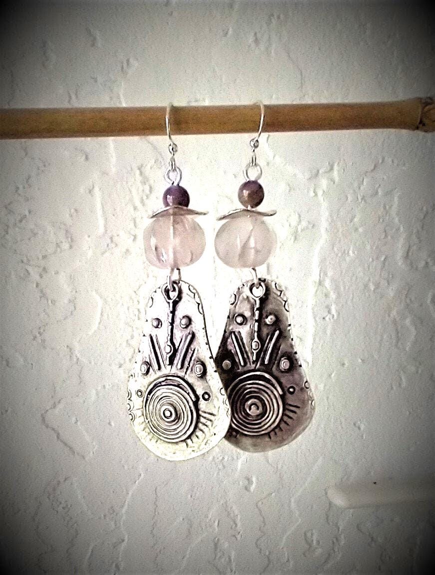 Amethyst & Silver Zamak Earrings