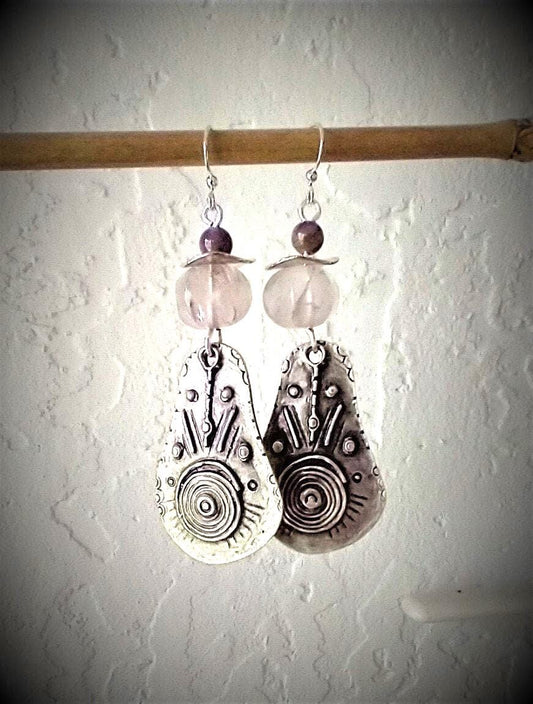 Amethyst & Silver Zamak Earrings