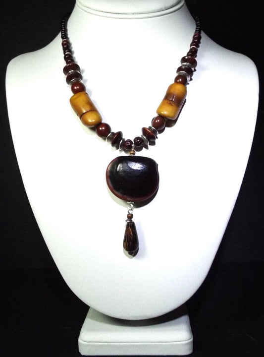 Brown Tagua Nut Pendant Necklace