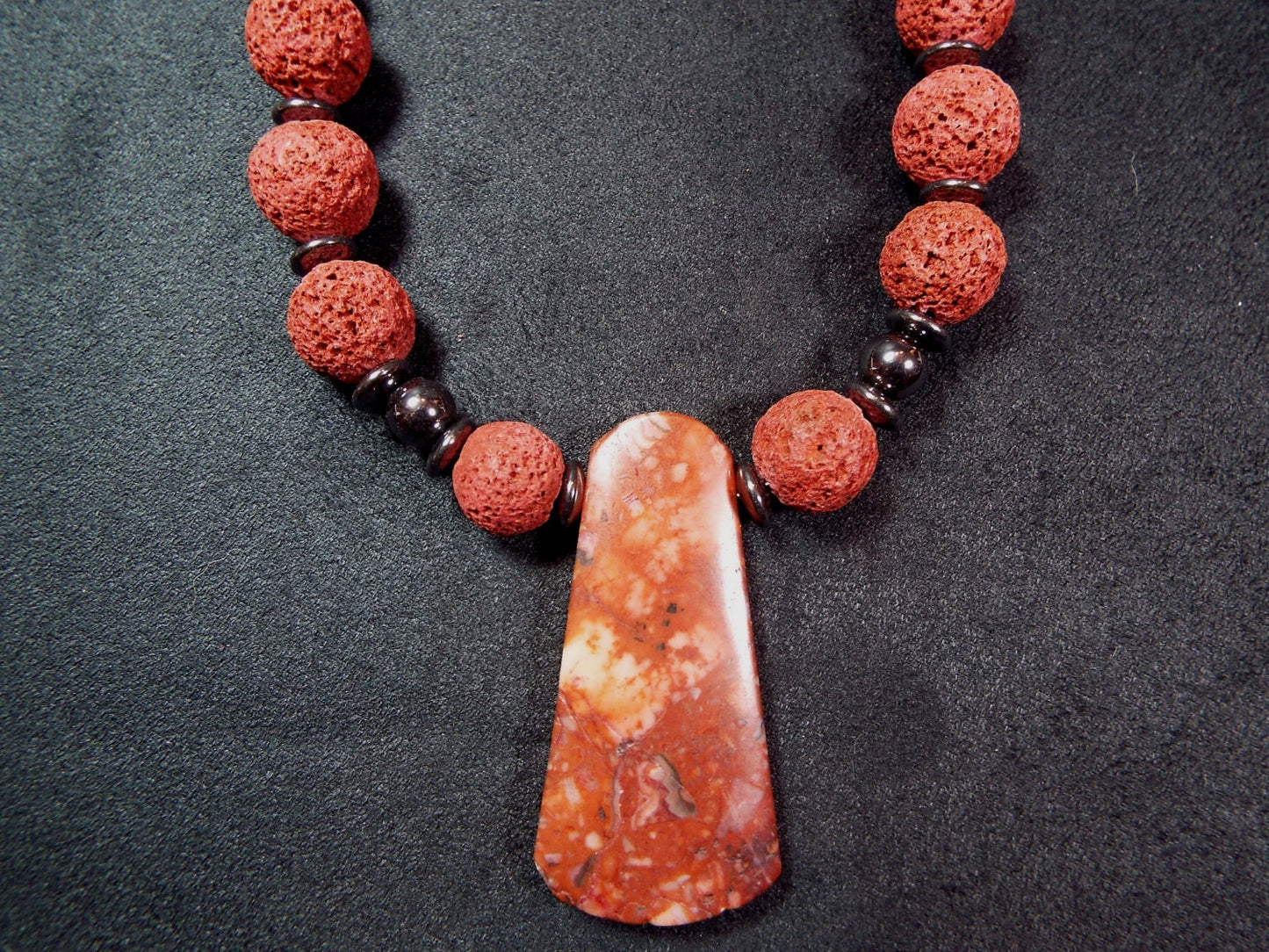 Red Jasper Pendant Necklace with Red Lava Beds