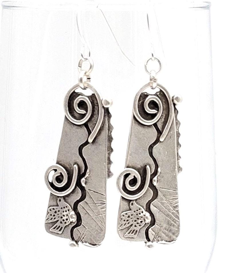 Silver Zamak Swirly Boho Earrings