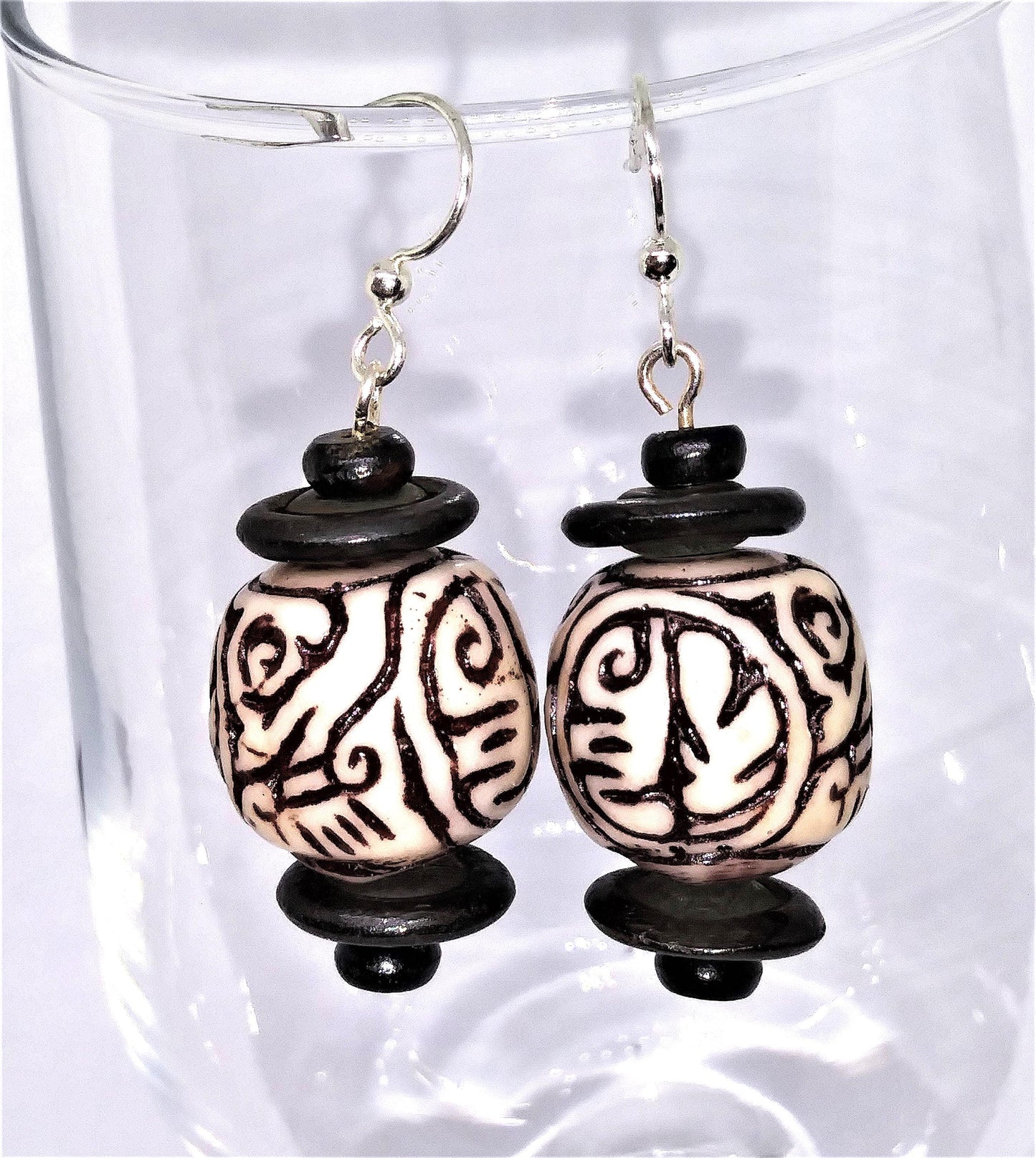 Asian Inspired Brown & White Chunky Earrings