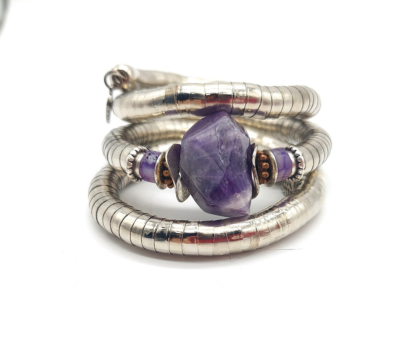 Chunky amethyst gemstone memory wire wrap bracelet