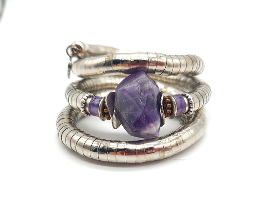 Chunky amethyst gemstone memory wire wrap bracelet