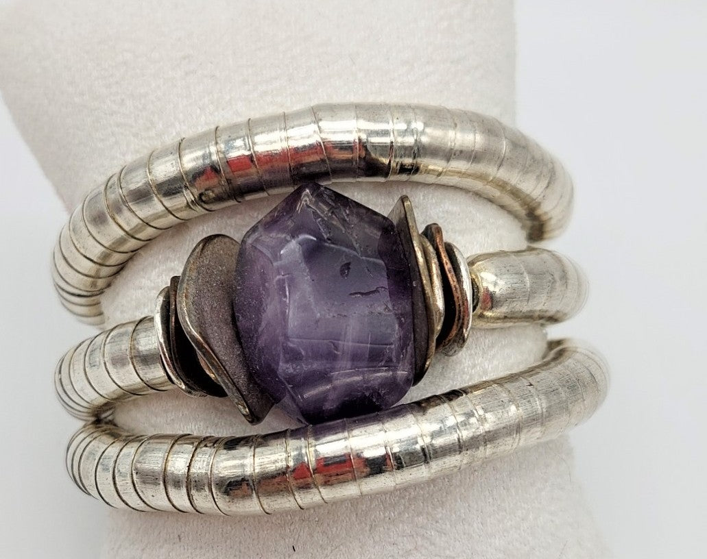 Chunky amethyst gemstone memory wire wrap bracelet