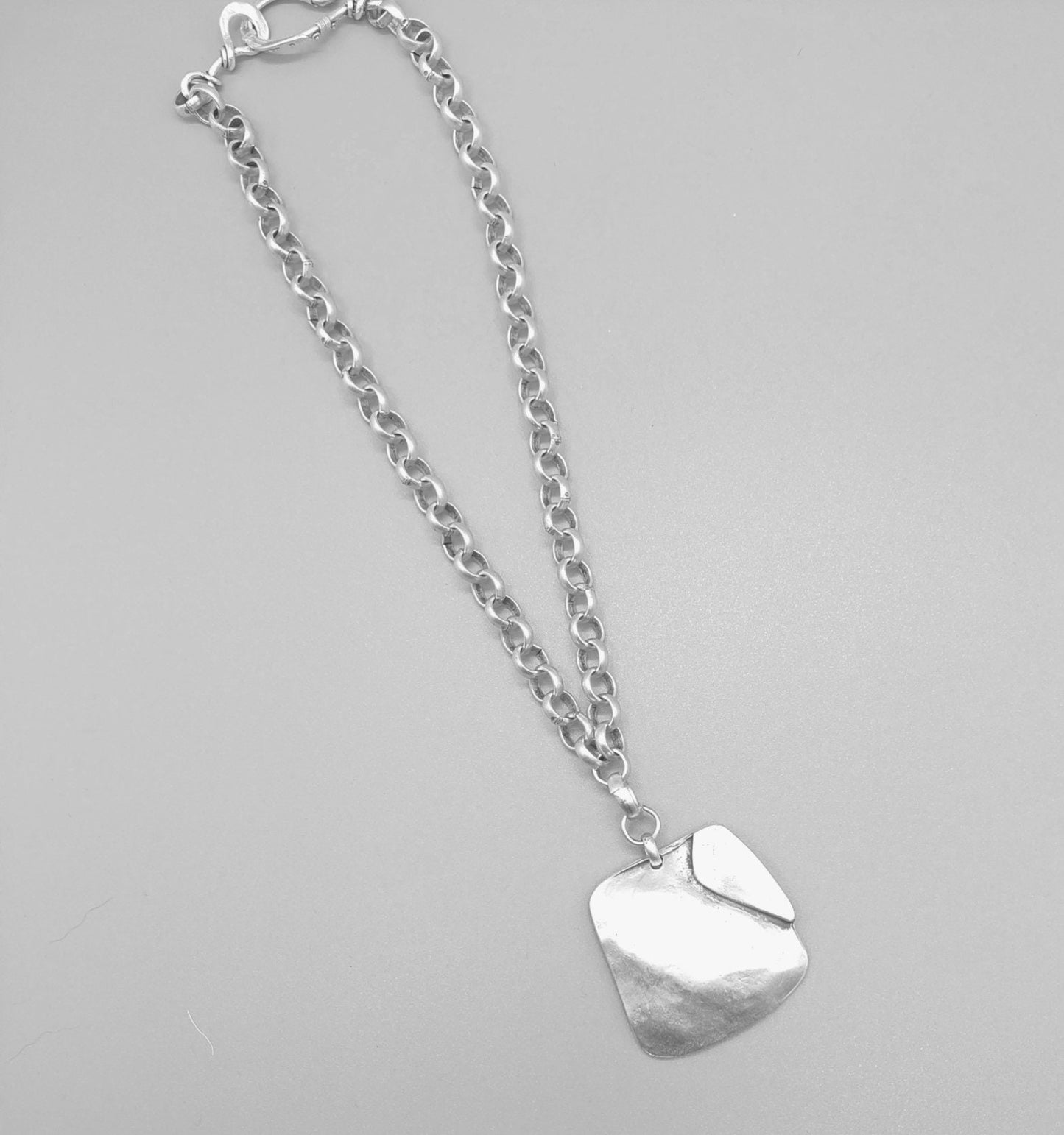 Silver Turkish Zamac Folded Square Necklace