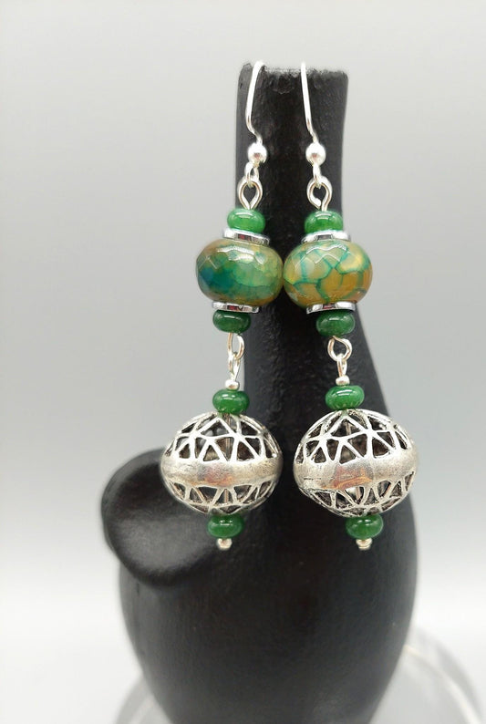 Verdant Green Long Agate Gemstone Earrings