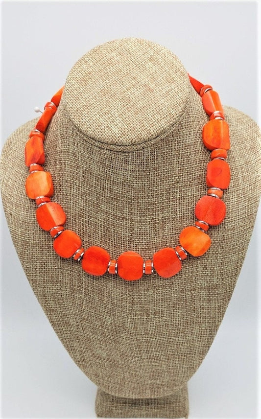 Bold Orange Carved Bone Necklace