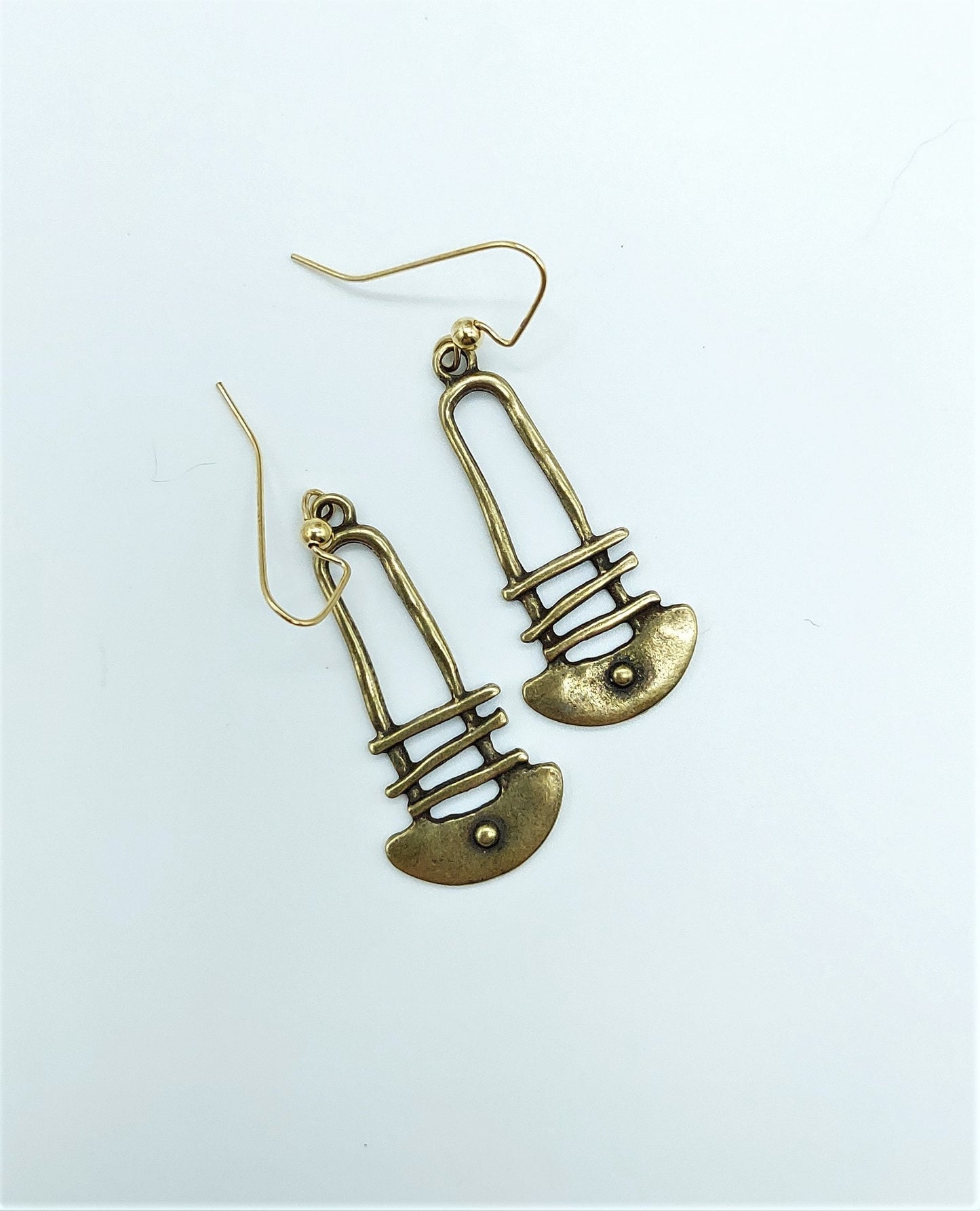 Petite Antiqued Gold Tone Boho Dangle Earrings