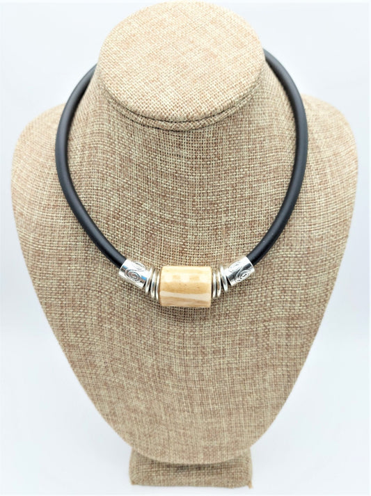 Bone Tube Necklace with Pewter Tubes and Rings
