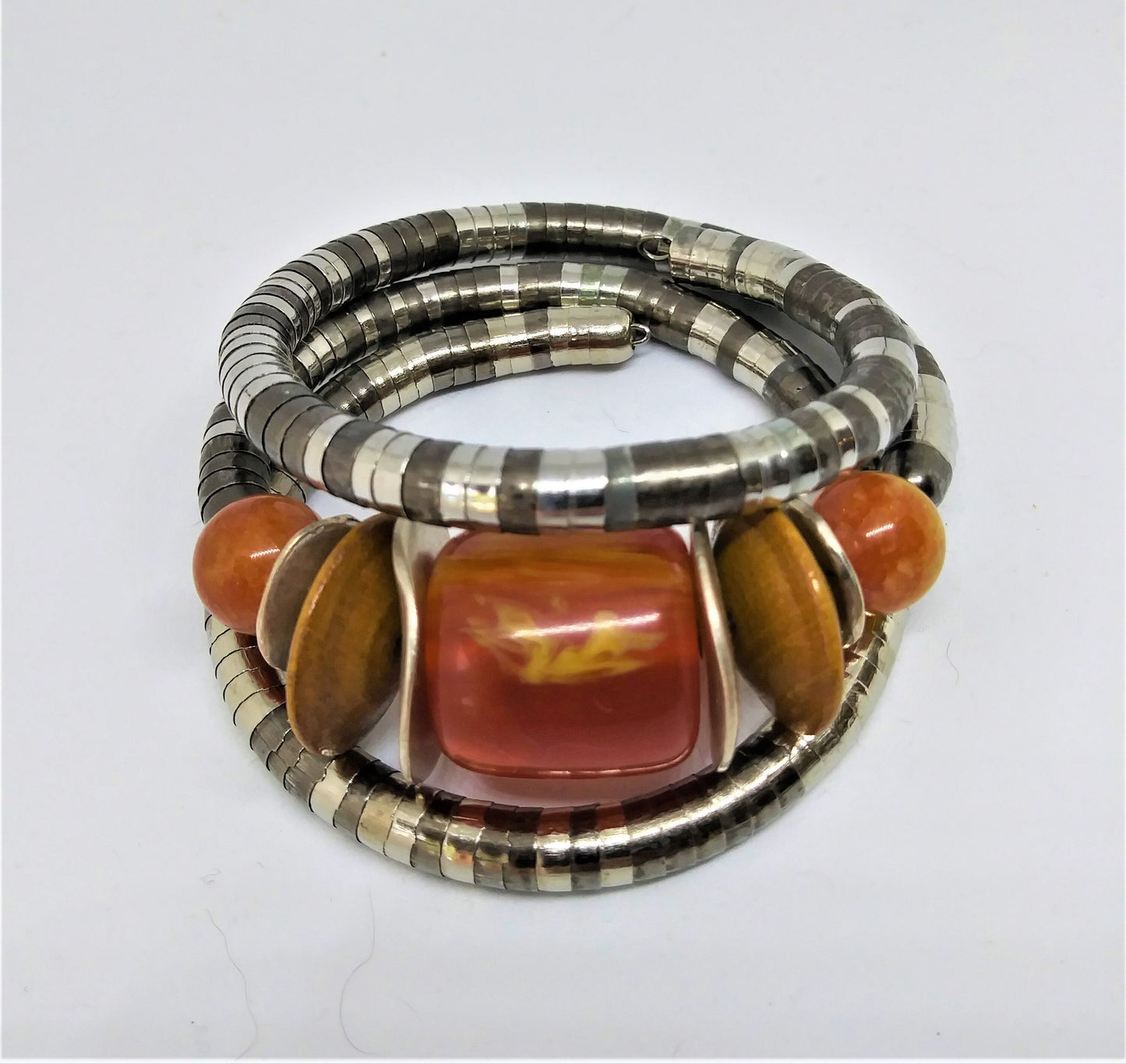 Burnt Orange African Bead Wrap Bracelet