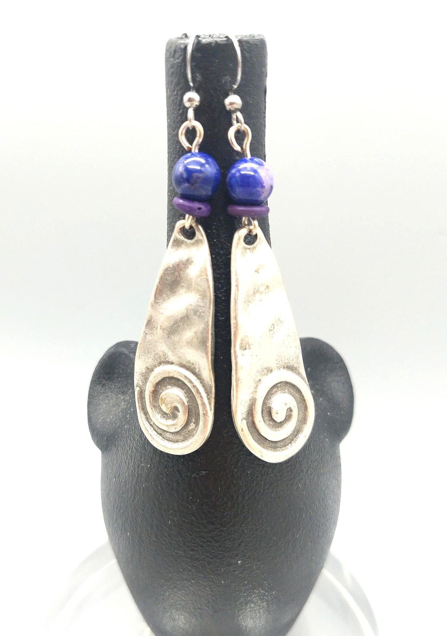 Twilight Swirl Sodalite Gemstone and Silver Zamak Earrings