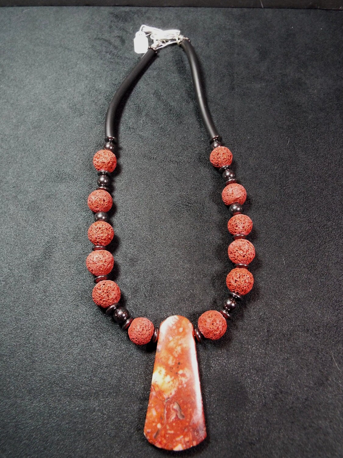 Red Jasper Pendant Necklace with Red Lava Beds