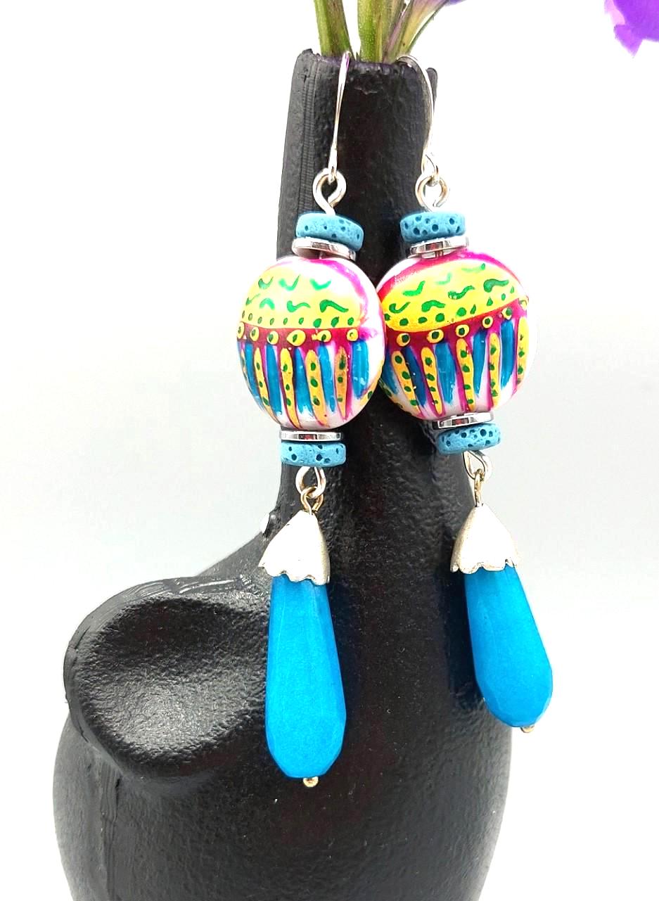 Boho Festive Blue Teardrop Earrings