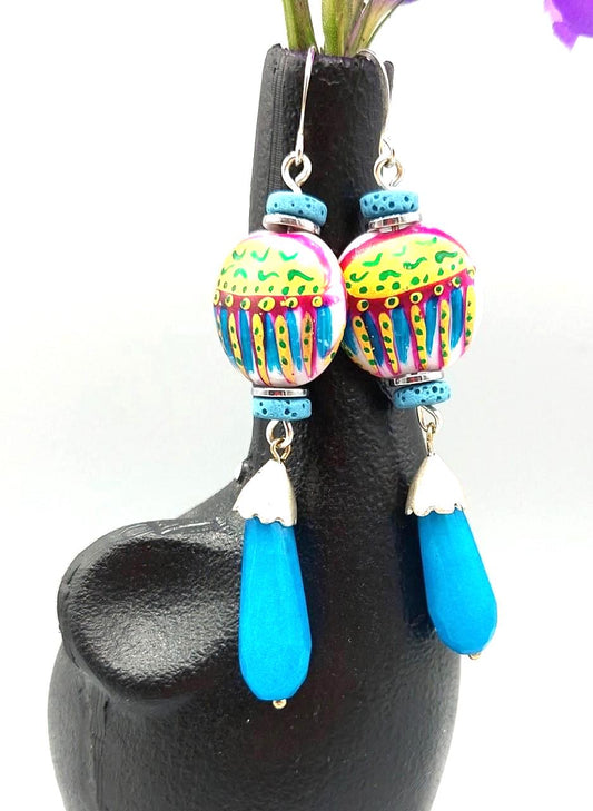 Boho Festive Blue Teardrop Earrings