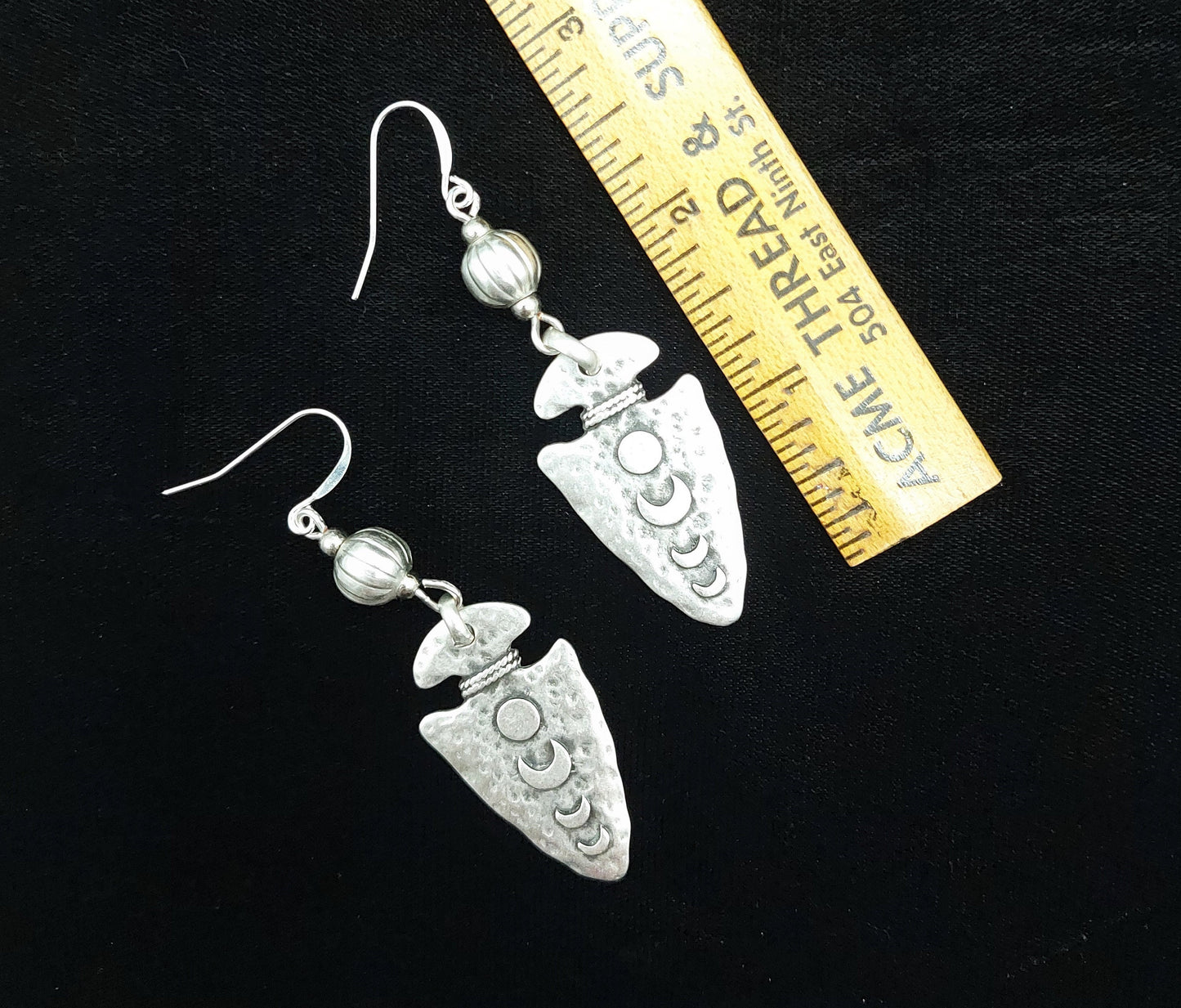 Lunar phase arrowhead silver Zamak earrings