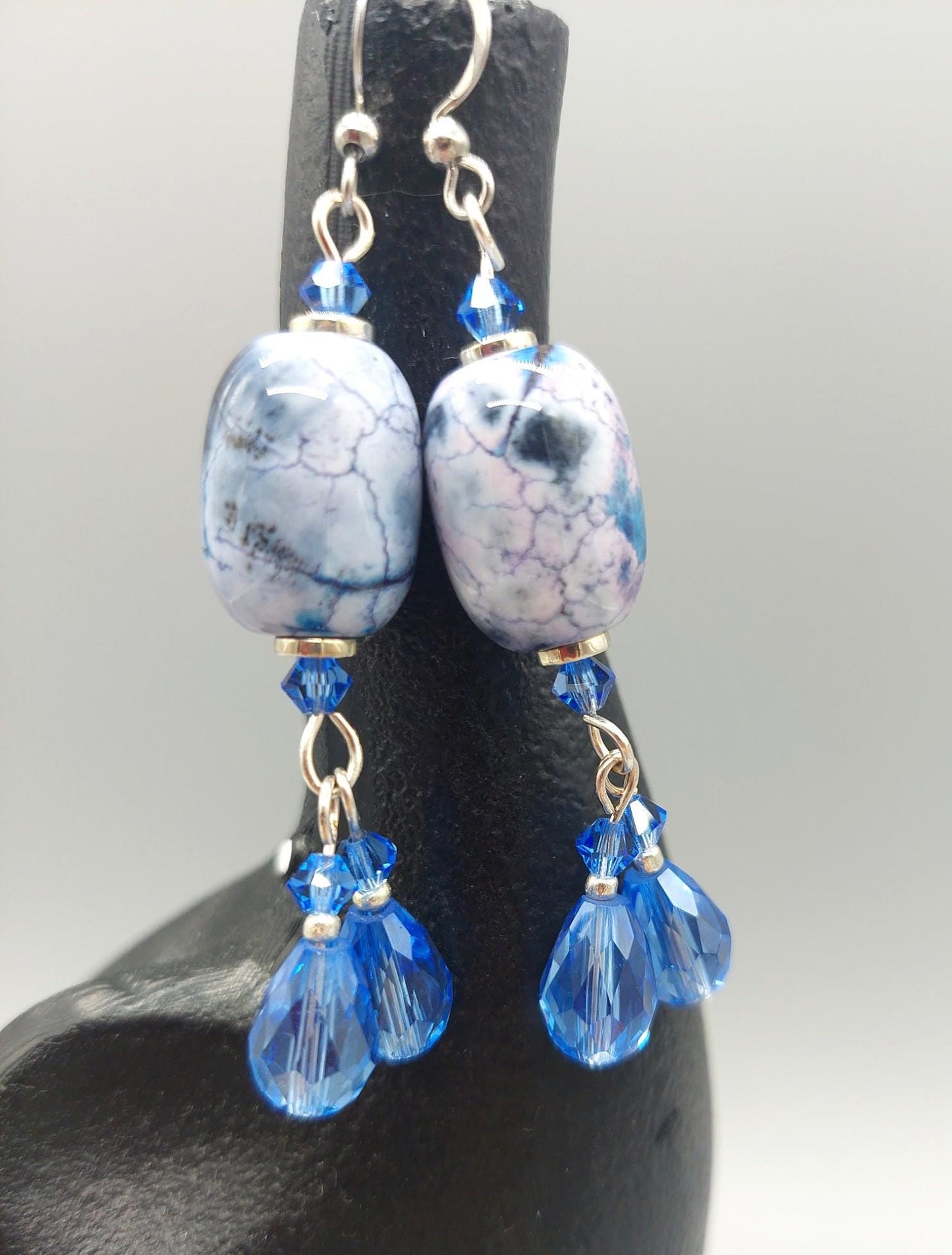 Blue Twilight Drop Earrings Ceramic and Crystal