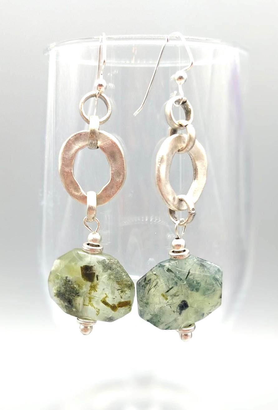 Prehnite & Zamak Silver Earrings