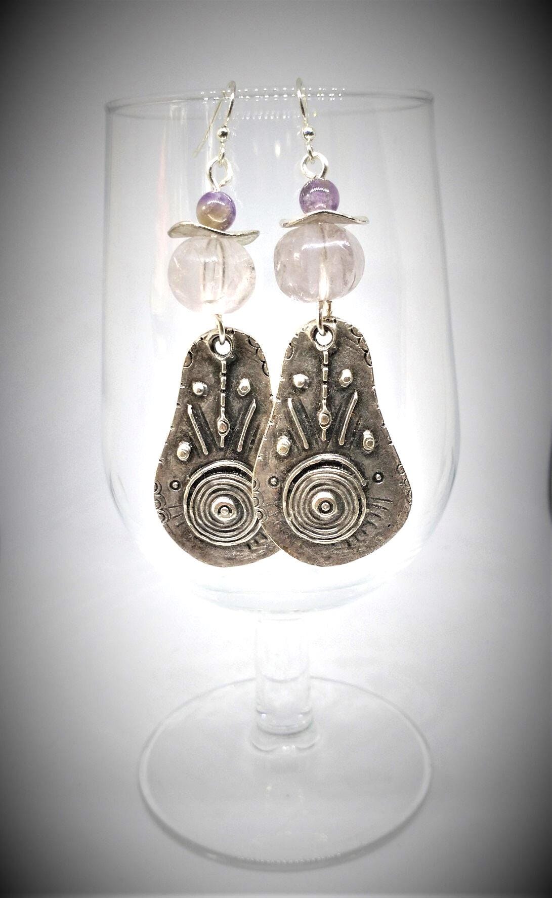 Amethyst & Silver Zamak Earrings
