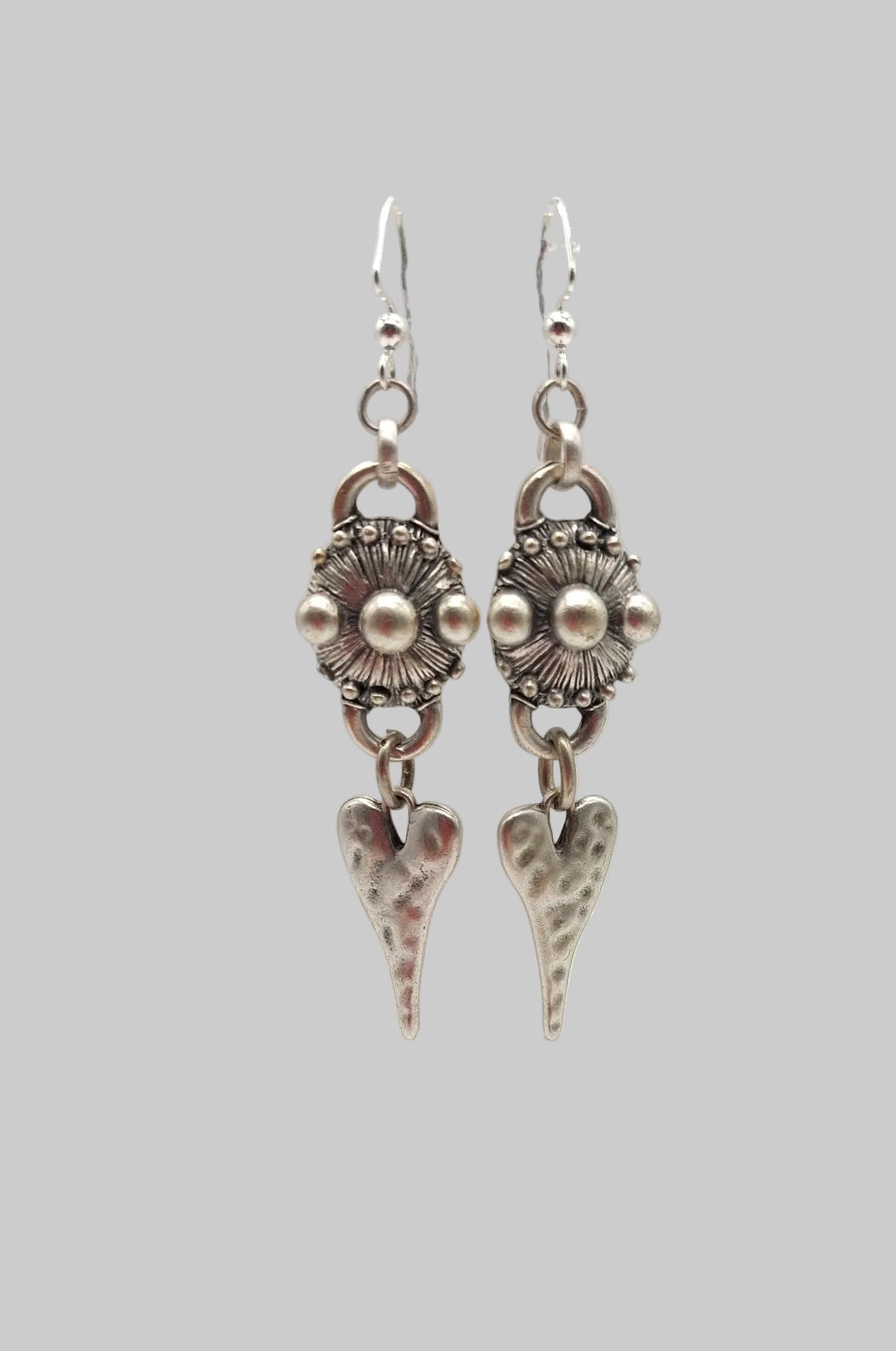 Turkish Silver Dangle Heart Earrings