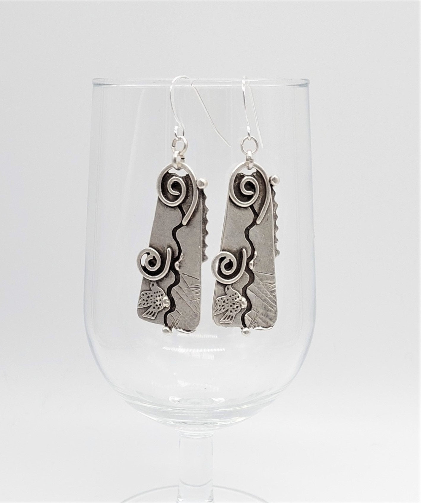 Silver Zamak Swirly Boho Earrings