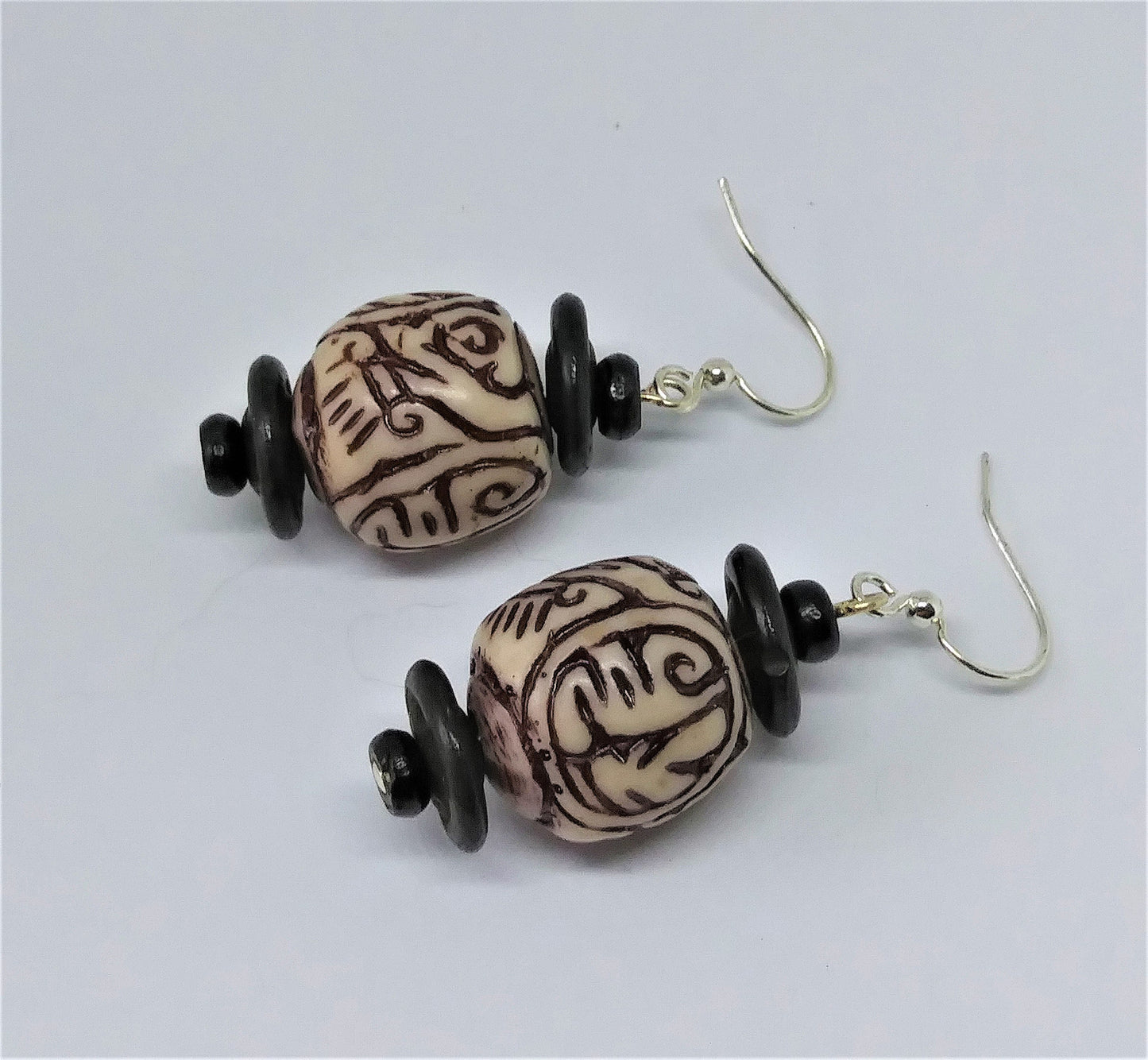 Asian Inspired Brown & White Chunky Earrings