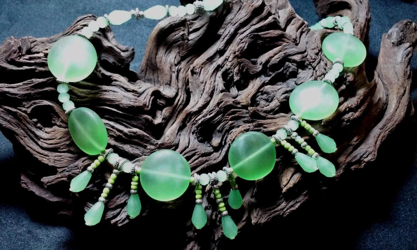 Mint Green Seaglass and Crystal Necklace