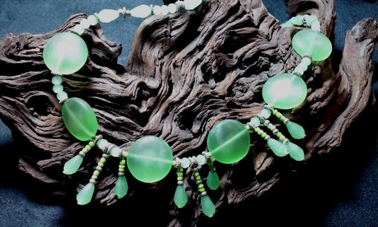 Mint Green Seaglass and Crystal Necklace