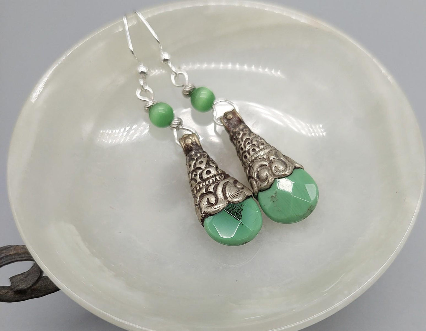 Green Tibetan Boho Drop Earrings