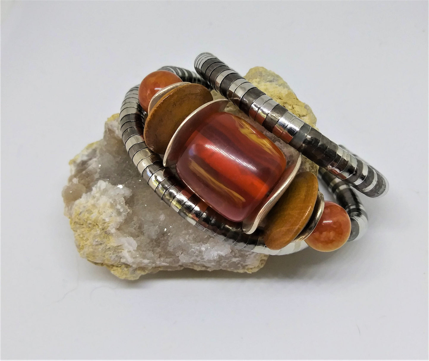 Burnt Orange African Bead Wrap Bracelet