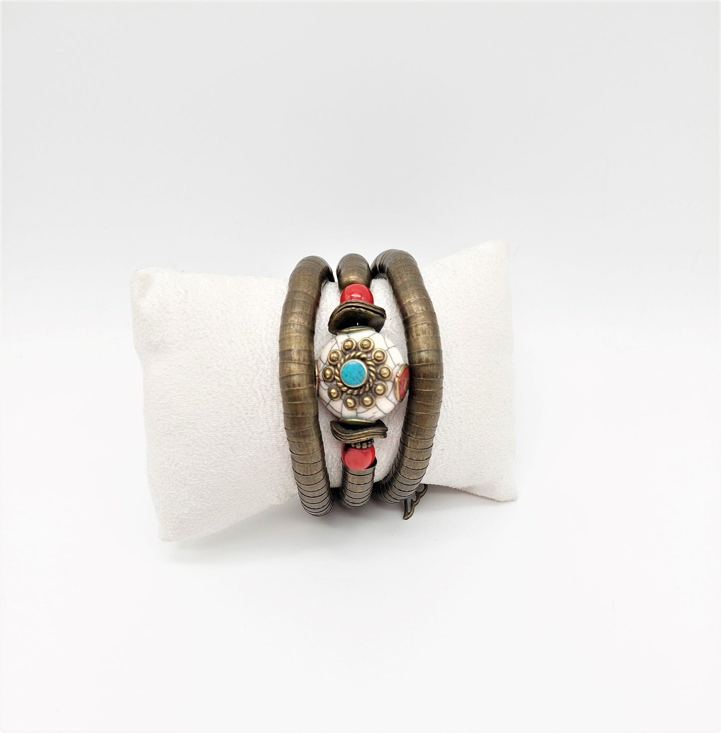White Tibetan Bead Wrap Boho Bracelet, One Size Fits Most