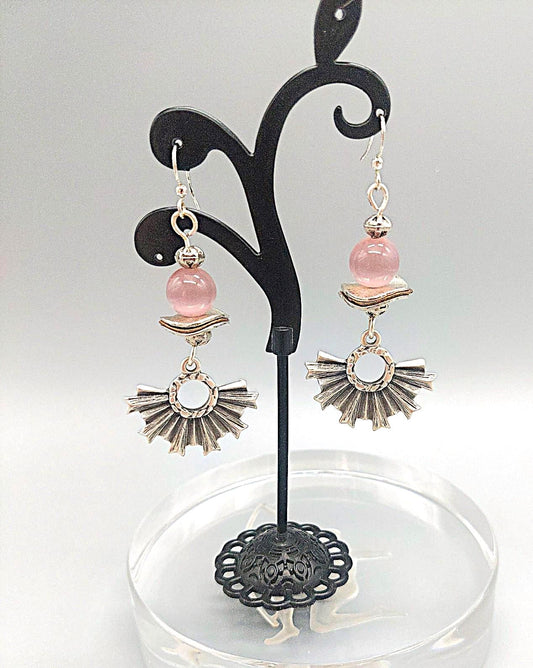 Pink Halo Blush and Silver Zamak Earrings