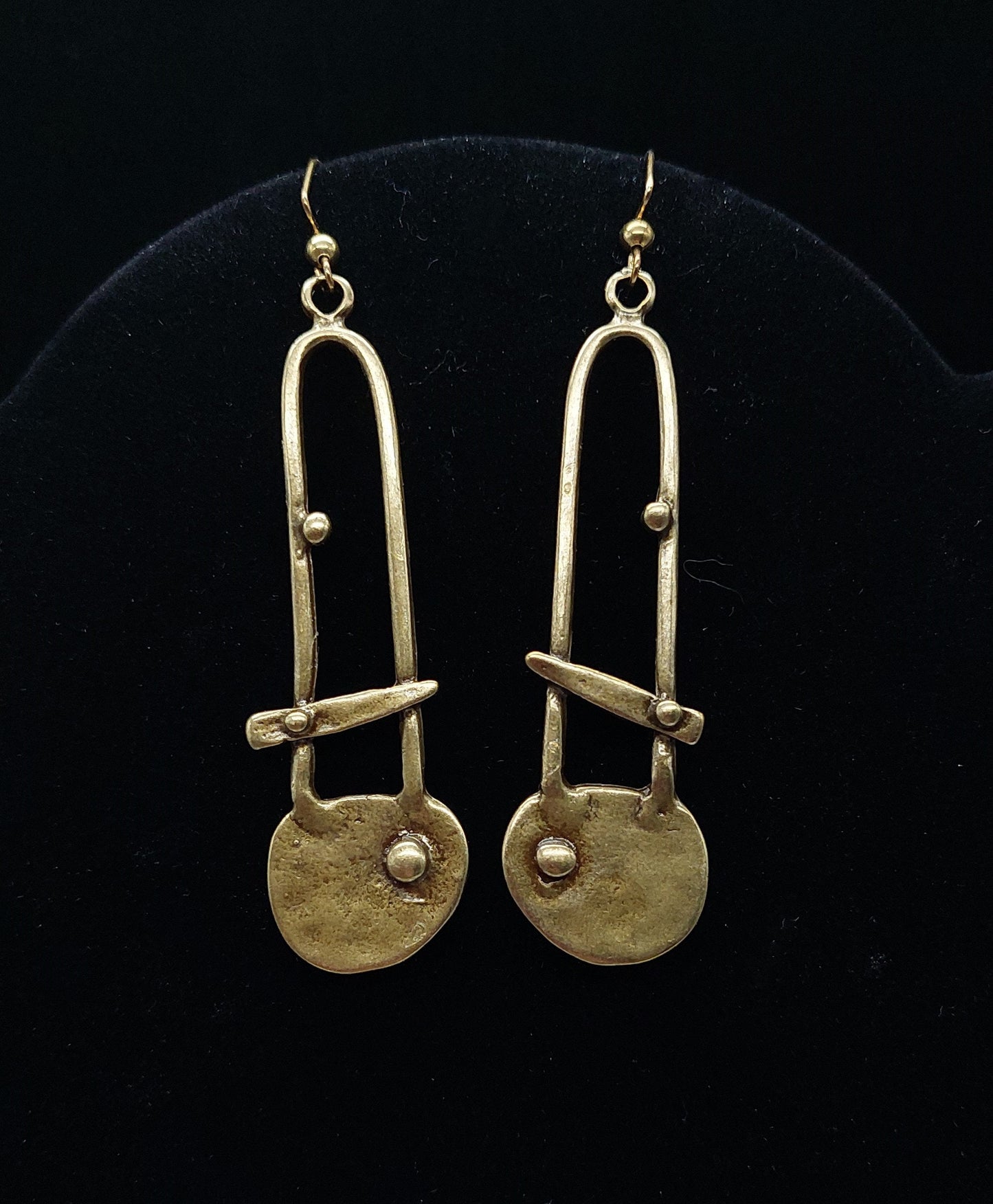Antiqued gold tone architectural earrings