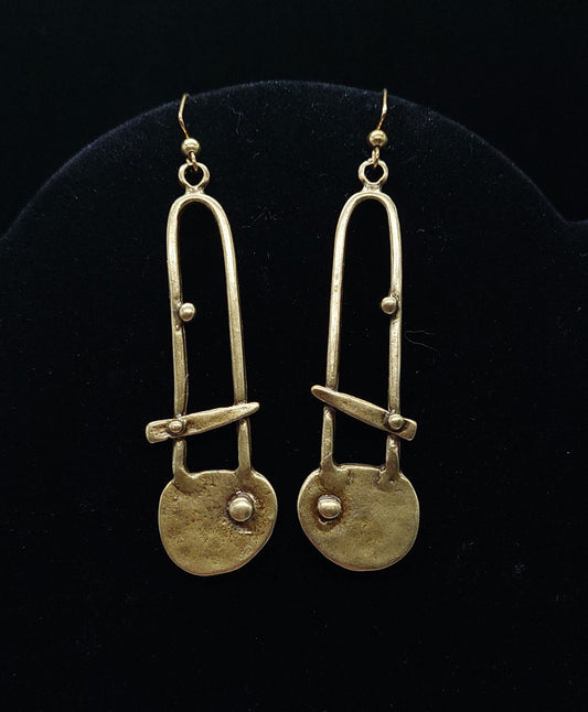 Antiqued gold tone architectural earrings