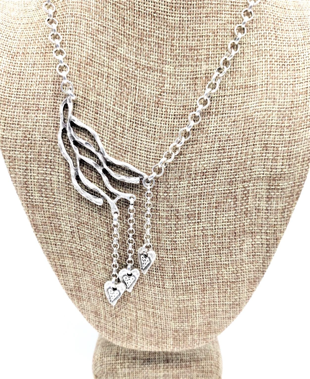 Asymmetrical Heart-fall Silver Necklace