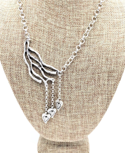 Asymmetrical Heart-fall Silver Necklace